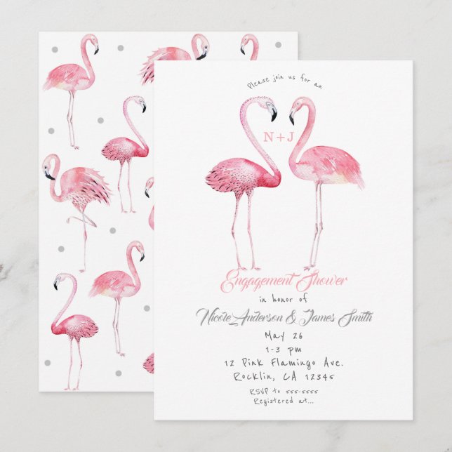 Invitation Deux Flamants roses Flamant rose Fiançailles douch (Devant / Derrière)