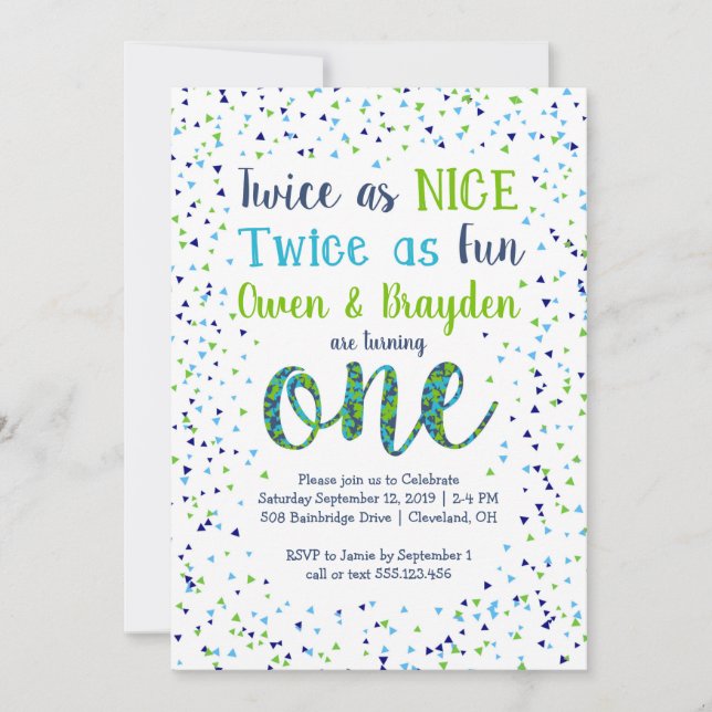 Invitation Deux fois aussi Nice les confettis jumellent le (Devant)