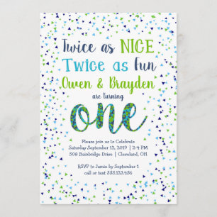 Invitation Deux fois aussi Nice les confettis jumellent le