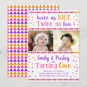 Invitation Deux fois comme Nice Twin Girls Premier anniversai