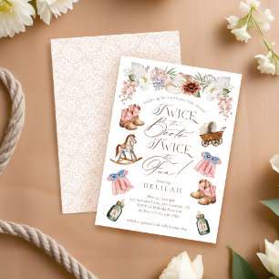 Invitation Deux fois les Bottes Twin Girls Baby shower occide