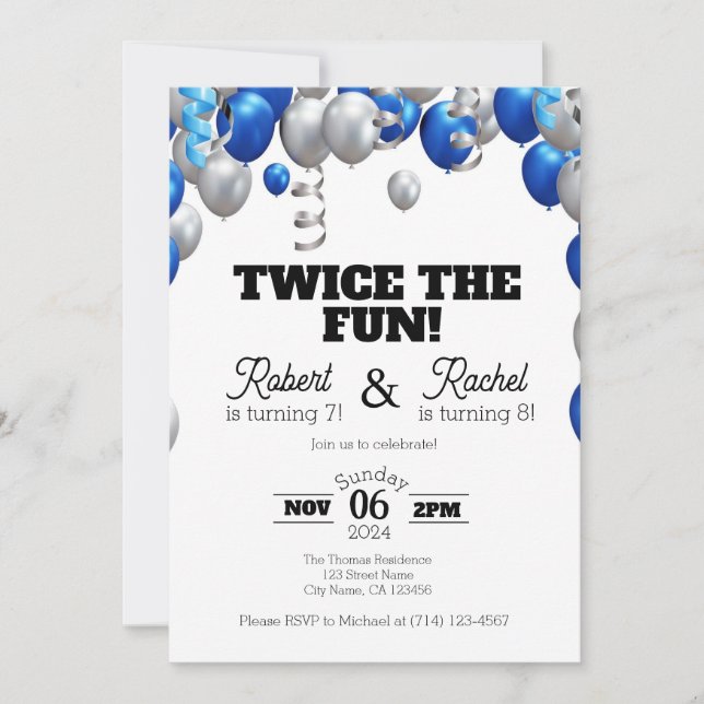 Invitation Deux fois l'Invitation Fun Double Anniversaire (Devant)