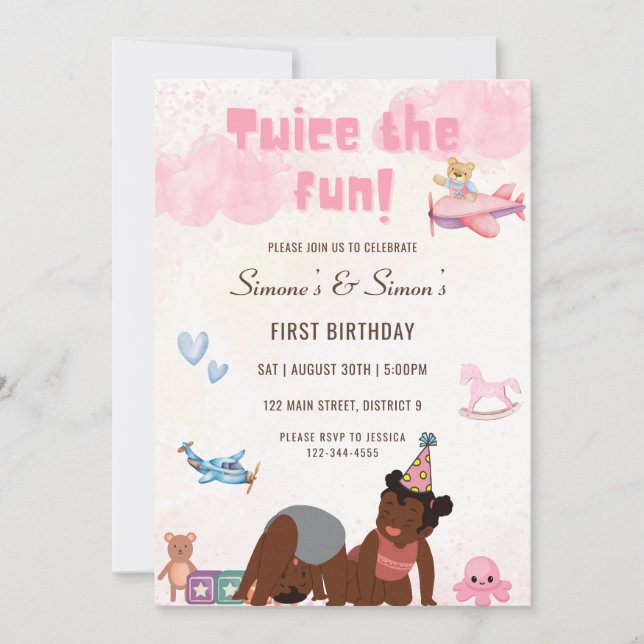 Invitation Deux fois L'Invitation Fun Twin Anniversaire (Devant)