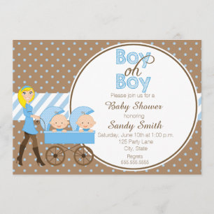 Invitation Deux garçons dans un Baby shower de poussette Invi