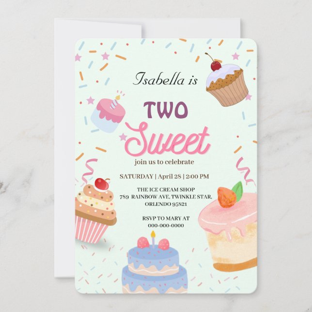 Invitation Deux gâteau à la tasse douce et saupoudrer 2e fill (Devant)