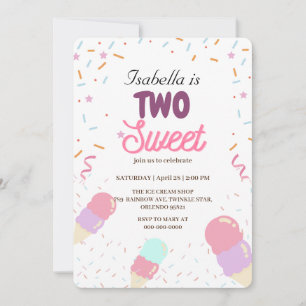 Invitation Deux glaces sucrées et saupoudrer 2e fille anniver