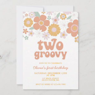 Invitation Deux Groovy 70s Rétro Daisy Deuxième Anniversaire