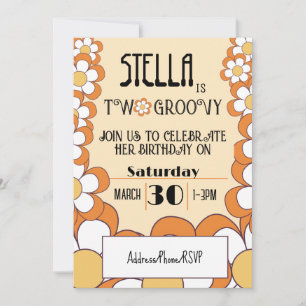 Invitation Deux Groovy Rétro Orange Fête des Fleurs 2ème Anni
