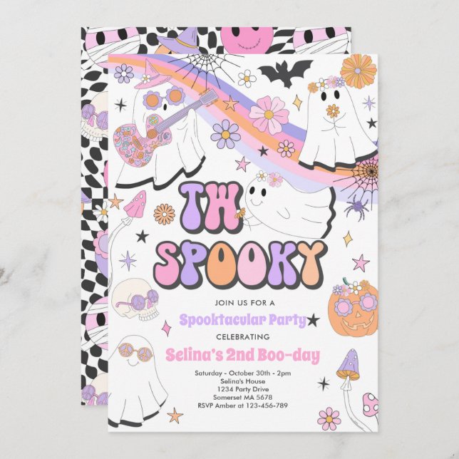 Invitation Deux Halloween Éffrayant Fantôme Super 2e annivers (Devant / Derrière)