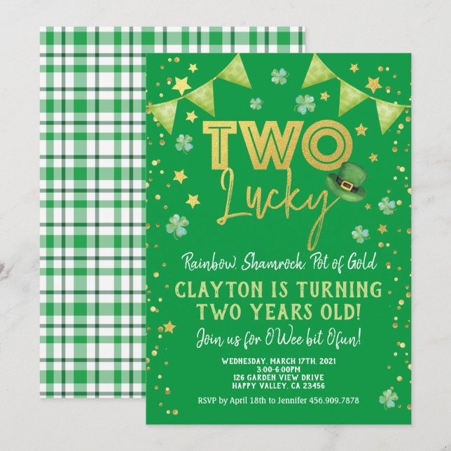 Invitation Deux heureux 2e anniversaire de la Saint Patrick (Devant / Derrière)