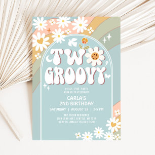 Invitation Deux Hippie Daisy Groovy 2ème Anniversaire Rétro