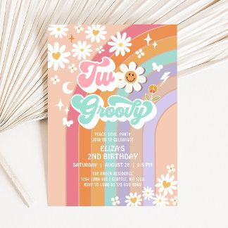 Invitation Deux Hippie Groovy Daisy Arc-en-ciel 2e Anniversai