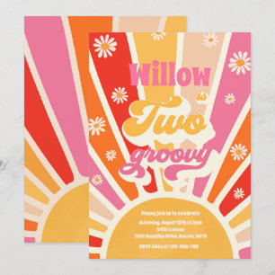 Invitation Deux hippie Super 2e anniversaire Sunshine Daisy