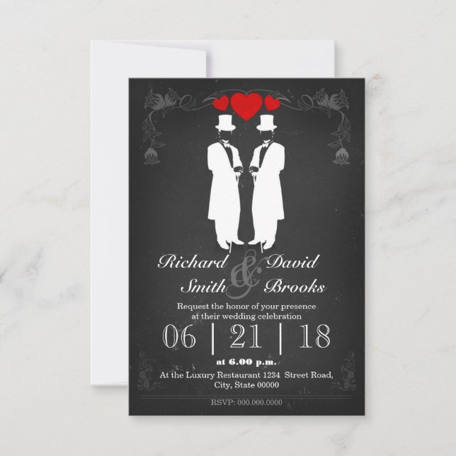 Invitation Deux hommes en smoking avec casquettes - mariage g (Devant)