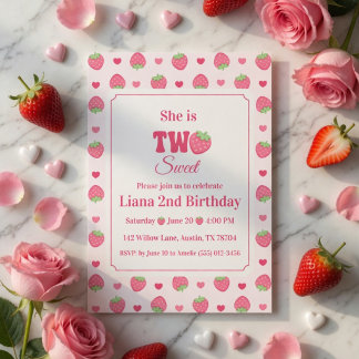 Invitation Deux jolies fraises roses pour les 2 ans d'une ado