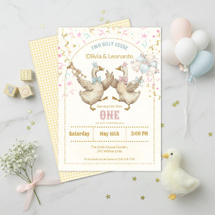 Invitation Deux jolis jumeaux oies garçons et filles annivers