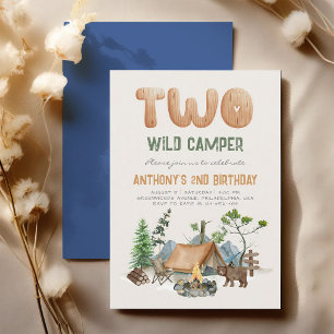 Invitation Deux joyeux campeurs en forêt pour un 2e anniversa