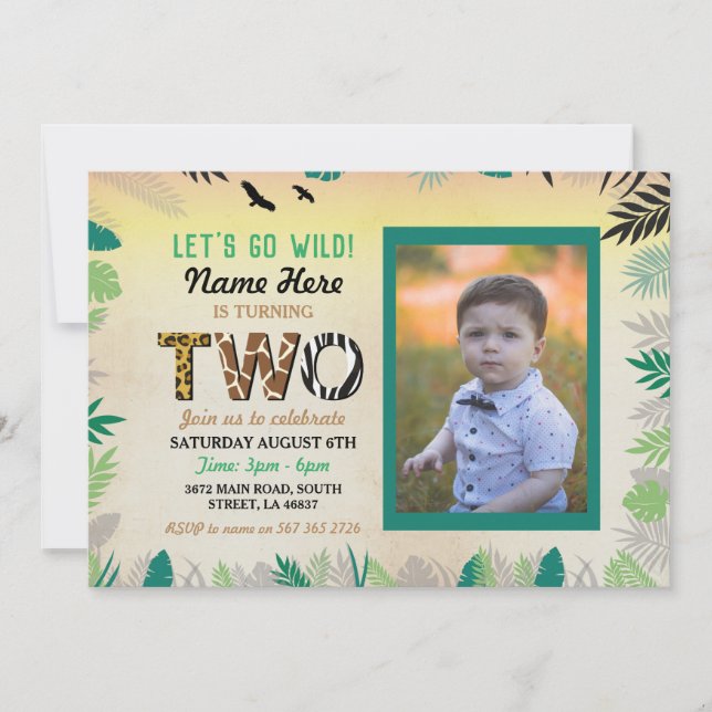 Invitation Deux Jungle 2ème anniversaire de la fête Safari ZO (Devant)