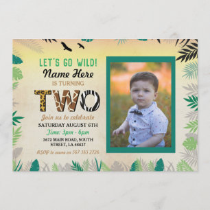 Invitation Deux Jungle 2ème anniversaire de la fête Safari ZO