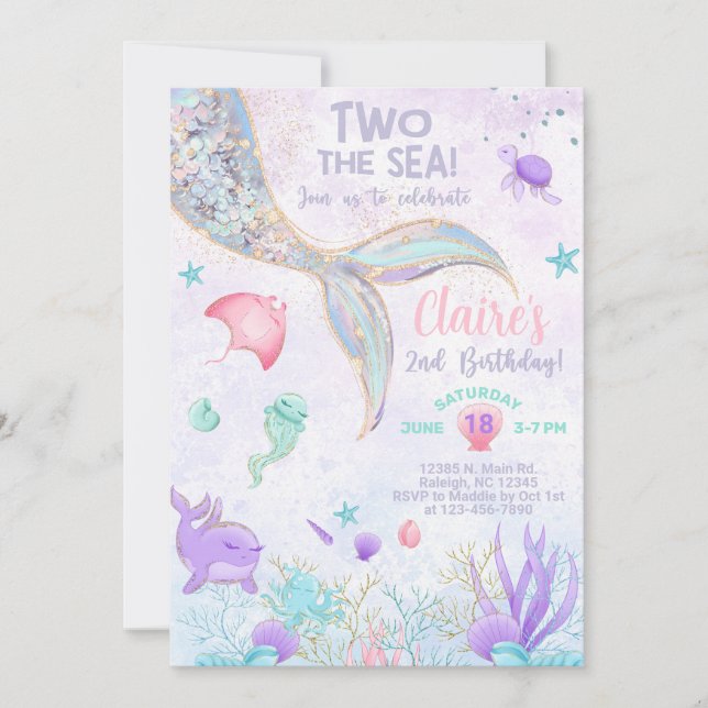 Invitation Deux la fille de la mer 2e anniversaire sirène inv (Devant)