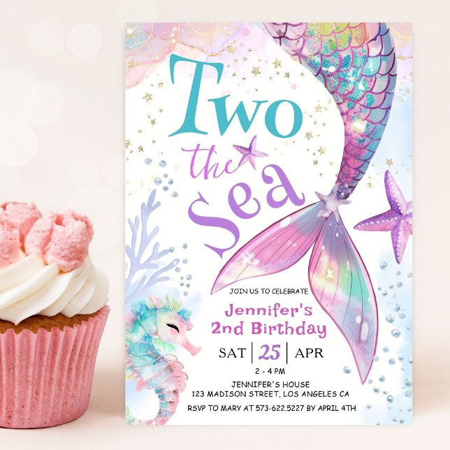 Invitation Deux La Fille Rose de la Mer Sirène 2e anniversair (Créateur téléchargé)