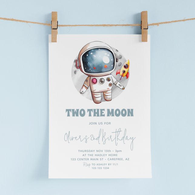 Invitation Deux la Lune 2e Anniversaire Boy Space (Créateur téléchargé)
