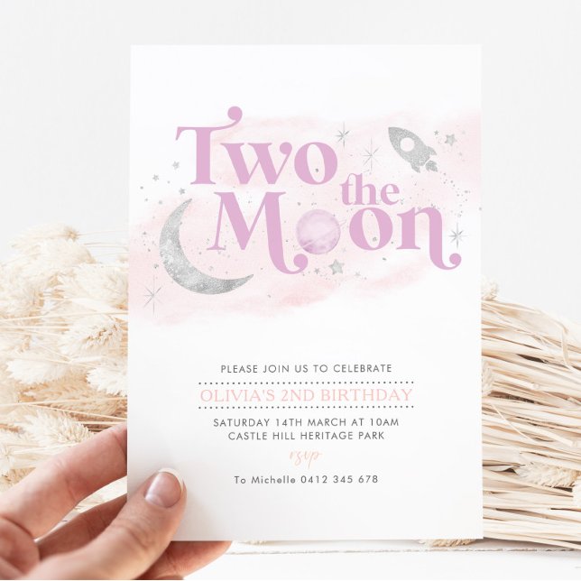 Invitation Deux La Lune 2e Anniversaire Fille Purple Argent (Créateur téléchargé)