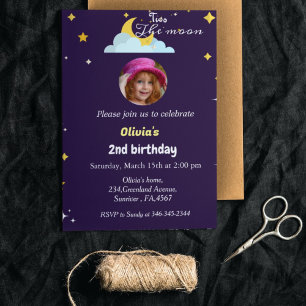 Invitation Deux la lune deuxième anniversaire fille fête d'an