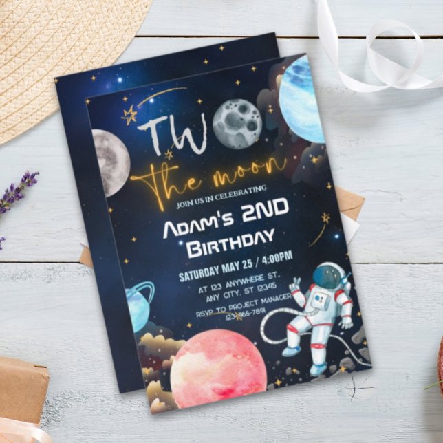 Invitation Deux La Lune Espace Anniversaire (Créateur téléchargé)