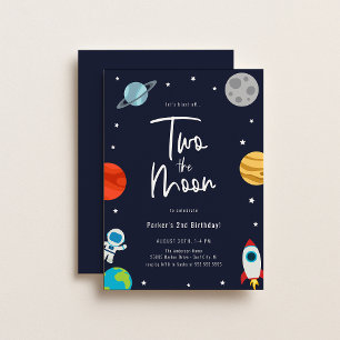 Invitation Deux La Lune Espace Thème Anniversaire