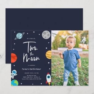 Invitation Deux La Lune Espace Thème Anniversaire Photo