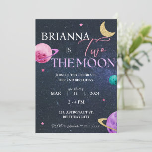 Invitation Deux la lune fille spatiale 2e Galaxie Anniversair