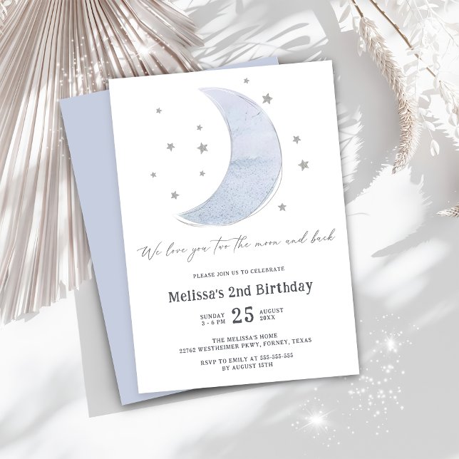 Invitation Deux La Lune Genre Neutre 2e fête d'anniversaire (Créateur téléchargé)