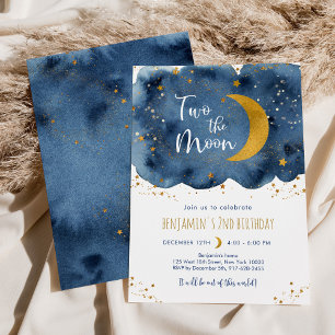 Invitation Deux la Lune Marine Gold Galaxy Anniversaire