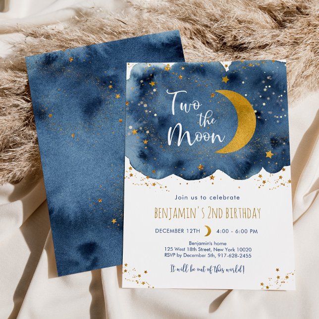 Invitation Deux la Lune Marine Gold Galaxy Anniversaire (Créateur téléchargé)