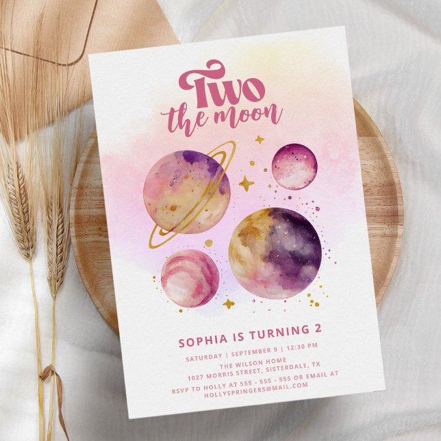 Invitation Deux la lune rose fille 2e anniversaire (Créateur téléchargé)
