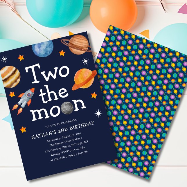 Invitation Deux la Moon Boy's Blue Second Birthday Party (Créateur téléchargé)