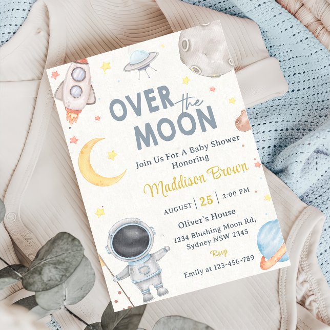 Invitation Deux La Moon Space Blue Baby shower Party (Créateur téléchargé)