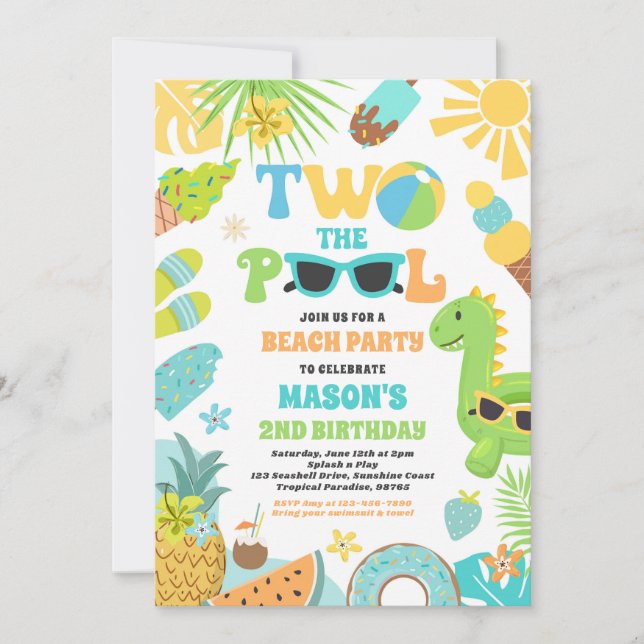 Invitation Deux La Piscine Été 2 Anniversaire Pool Party (Devant)