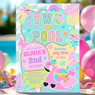 Invitation Deux La Piscine Preppy Girly 2e anniversaire Pool 