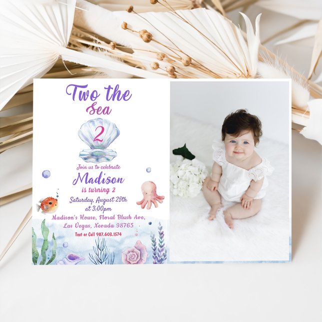Invitation Deux La Sirène de Mer 2e fête d'anniversaire Photo (Créateur téléchargé)