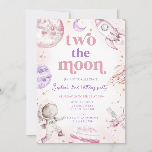 Invitation Deux l'anniversaire de la fille de la Lune (Devant)