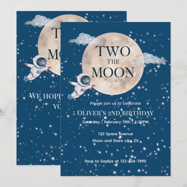 Invitation Deux L'astronaute spatiale Moon Boy 2e Anniversair (Devant / Derrière)