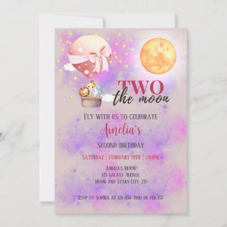Invitation Deux Les Filles de la Lune Animaux Ballon 2e Anniv