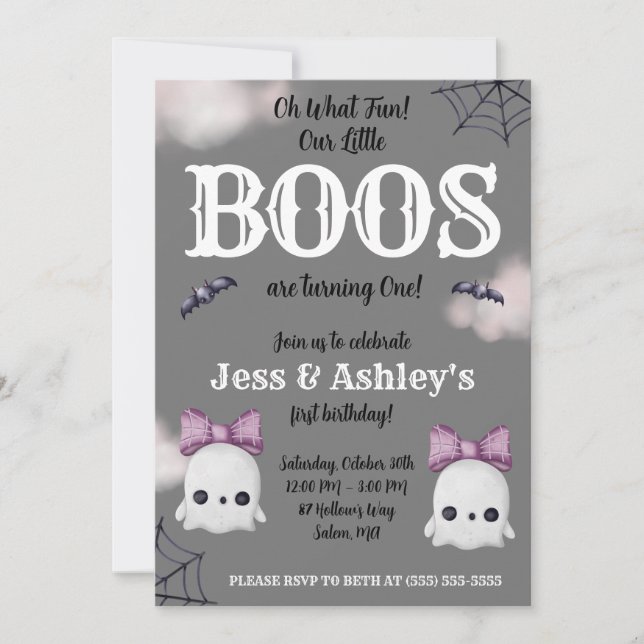 Invitation Deux Little BOOS font 1 tour ! Fantôme 1er anniver (Devant)