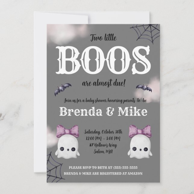 Invitation Deux Little BOOS sont presque dus! Baby shower fan (Devant)