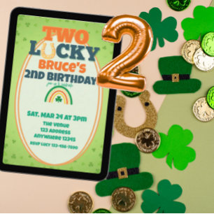 Invitation Deux Lucky Orange Shamrock Rainbow 2e Anniversaire