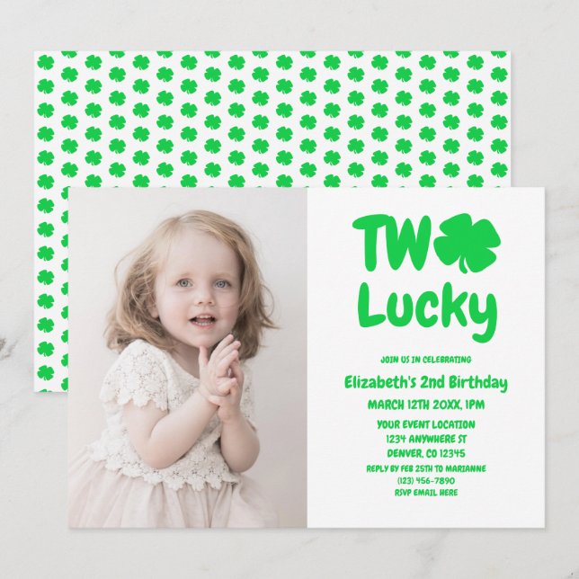 Invitation Deux Lucky St Patrick's Day 2e anniversaire (Devant / Derrière)