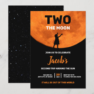 Invitation DEUX Lune 2e anniversaire Thème de l'espace esthét