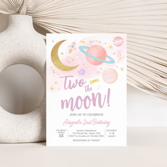 Invitation Deux lune et étoiles fête d'anniversaire (Two the Moon Birthday Party Invitation with Front and Back)